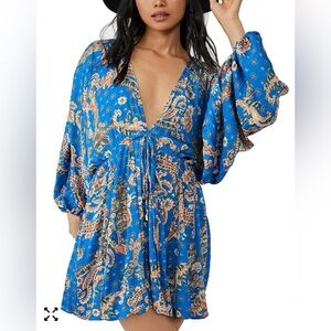 Free People Blue and Orange Paisley Dress